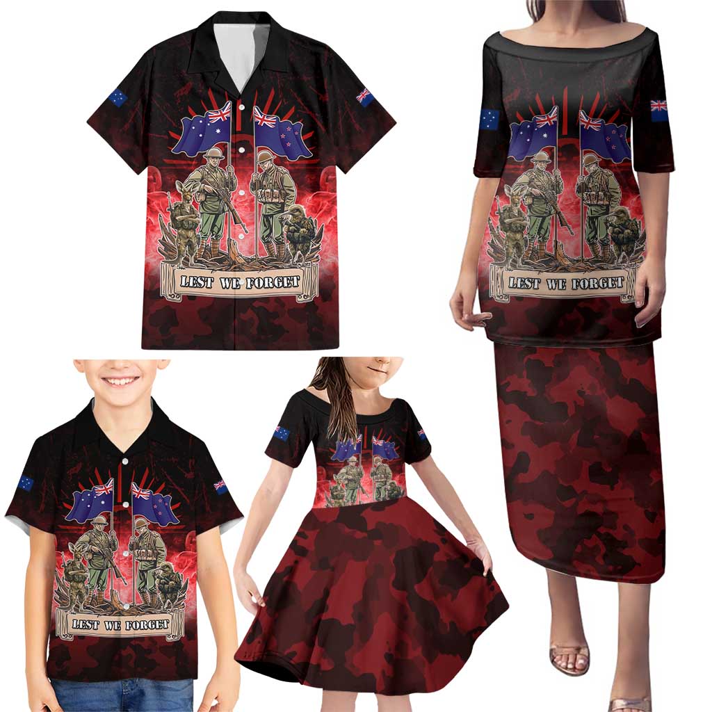Australia And New Zealand ANZAC Day Family Matching Puletasi and Hawaiian Shirt Soldiers Lest We Forget LT05 - Polynesian Pride