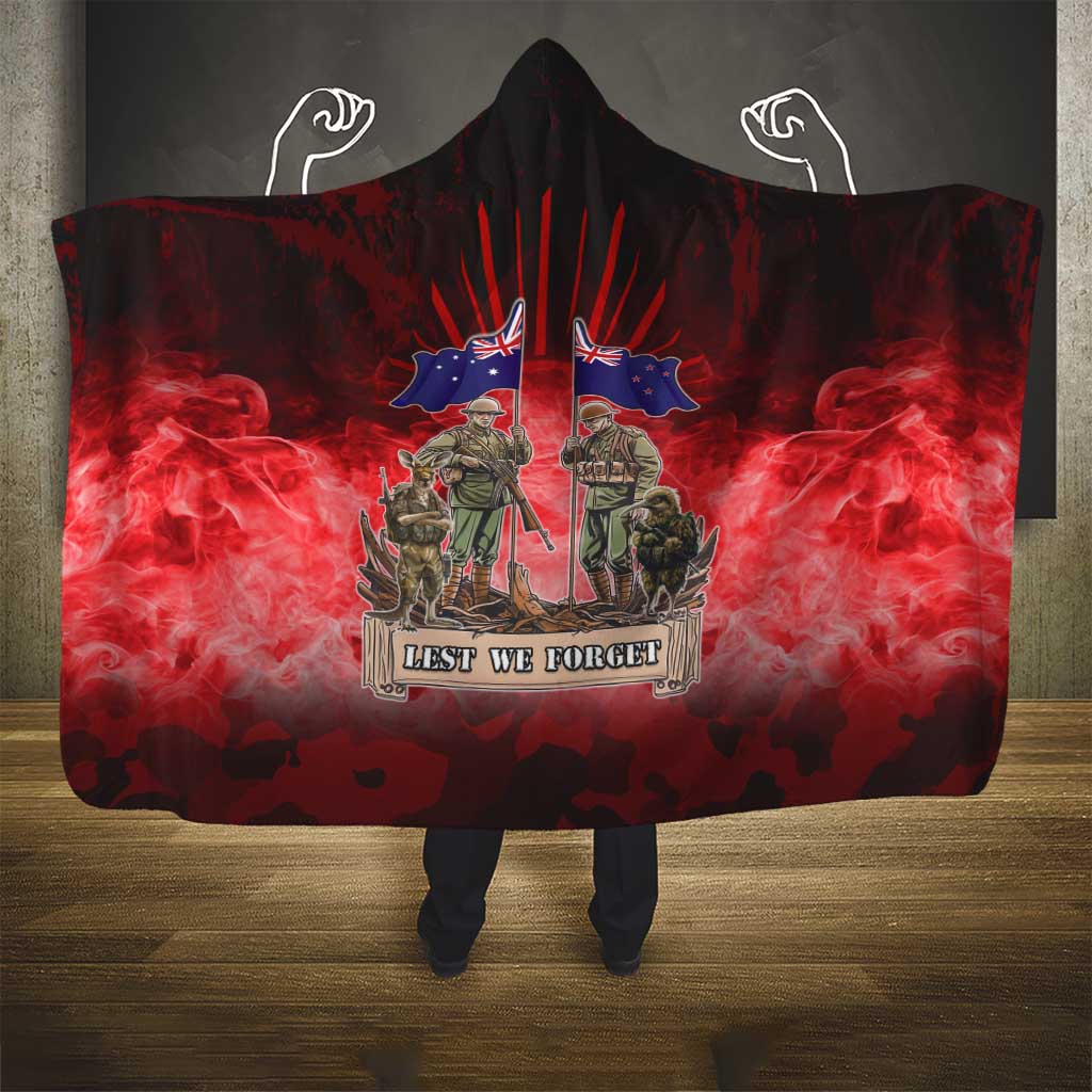 Australia And New Zealand ANZAC Day Hooded Blanket Soldiers Lest We Forget