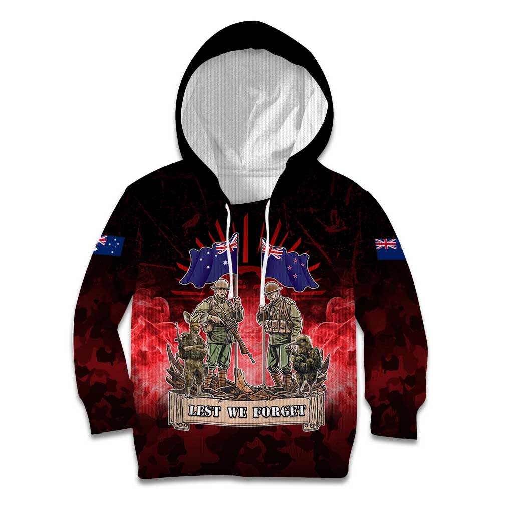 Australia And New Zealand ANZAC Day Kid Hoodie Soldiers Lest We Forget