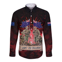 Australia And New Zealand ANZAC Day Long Sleeve Button Shirt Soldiers Lest We Forget