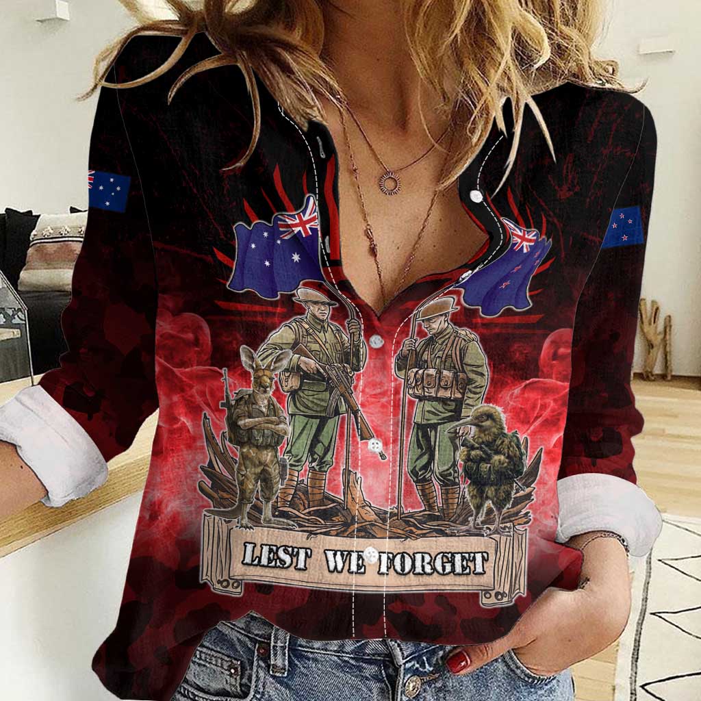 Australia And New Zealand ANZAC Day Women Casual Shirt Soldiers Lest We Forget
