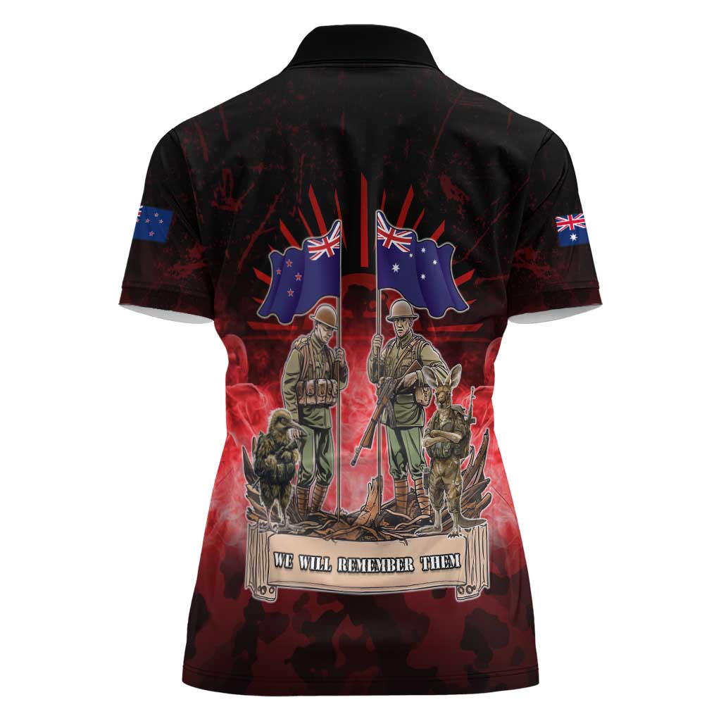 Australia And New Zealand ANZAC Day Women Polo Shirt Soldiers Lest We Forget