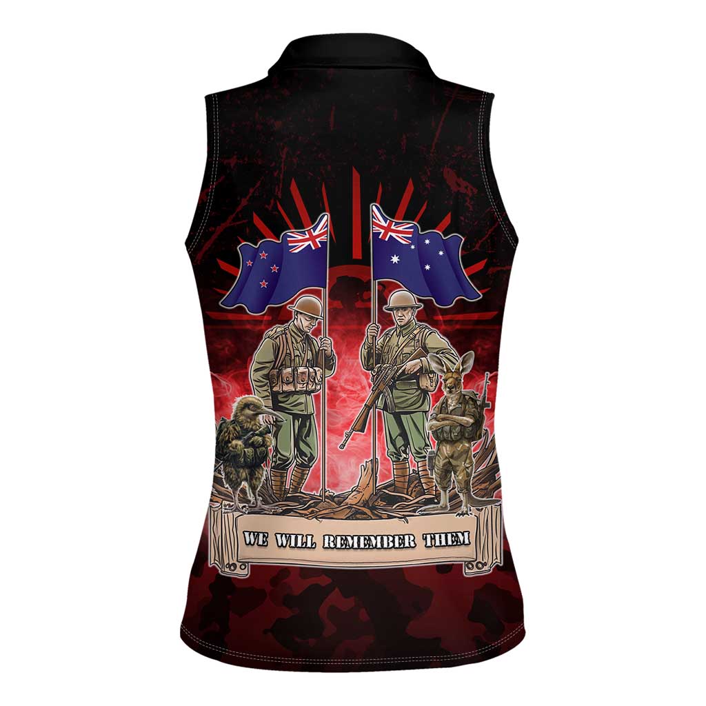 Australia And New Zealand ANZAC Day Women Sleeveless Polo Shirt Soldiers Lest We Forget