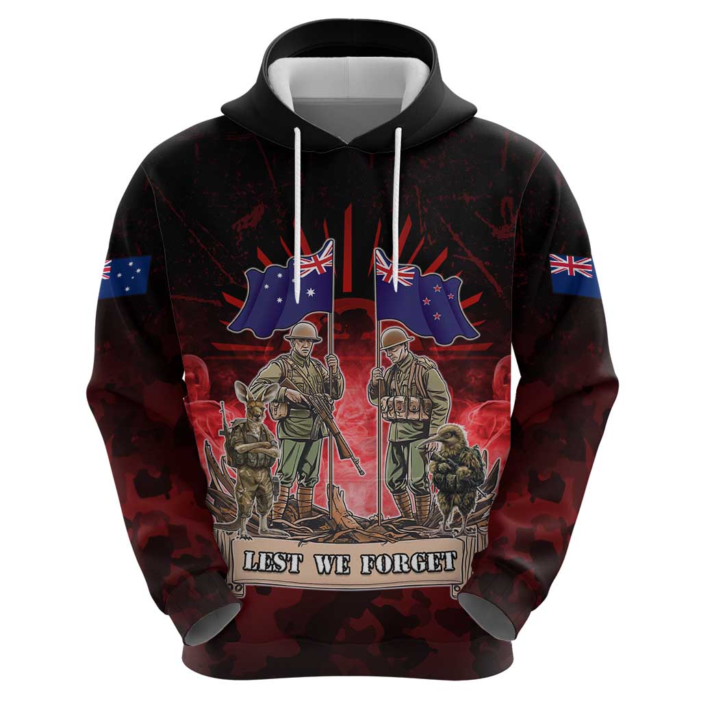 Australia And New Zealand ANZAC Day Zip Hoodie Soldiers Lest We Forget