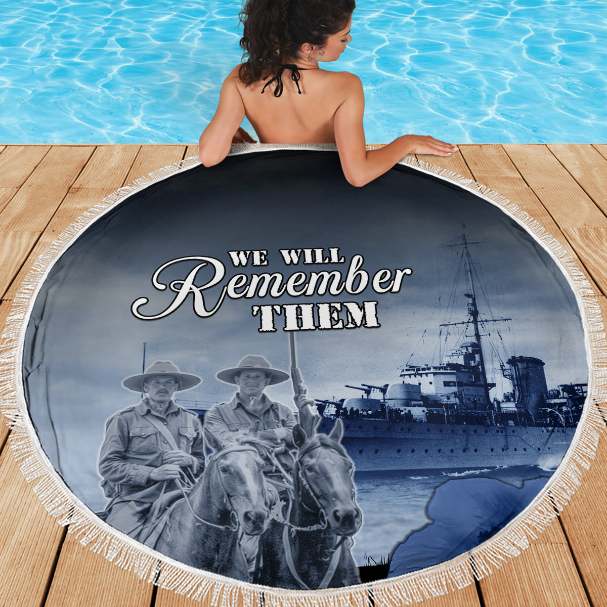 New Zealand ANZAC Day Beach Blanket HMNZS Achilles We Will Remember Them LT05 - Polynesian Pride