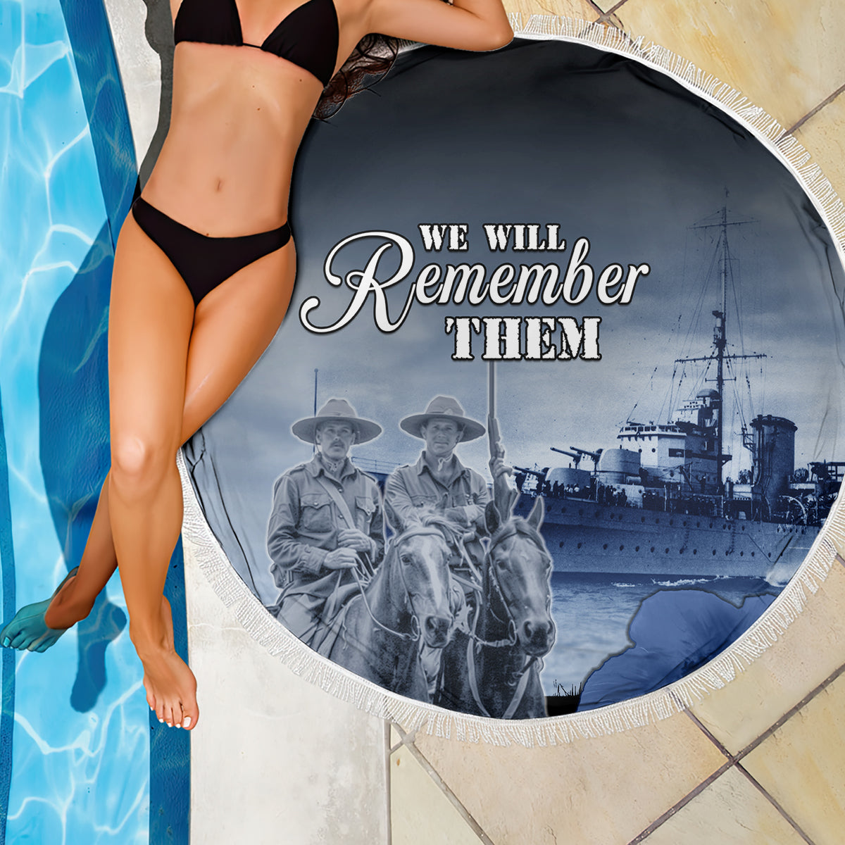 New Zealand ANZAC Day Beach Blanket HMNZS Achilles We Will Remember Them LT05 - Polynesian Pride