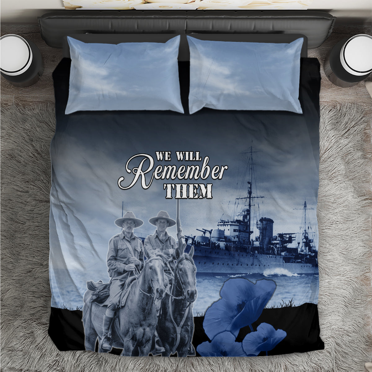 New Zealand ANZAC Day Bedding Set HMNZS Achilles We Will Remember Them LT05 Blue - Polynesian Pride