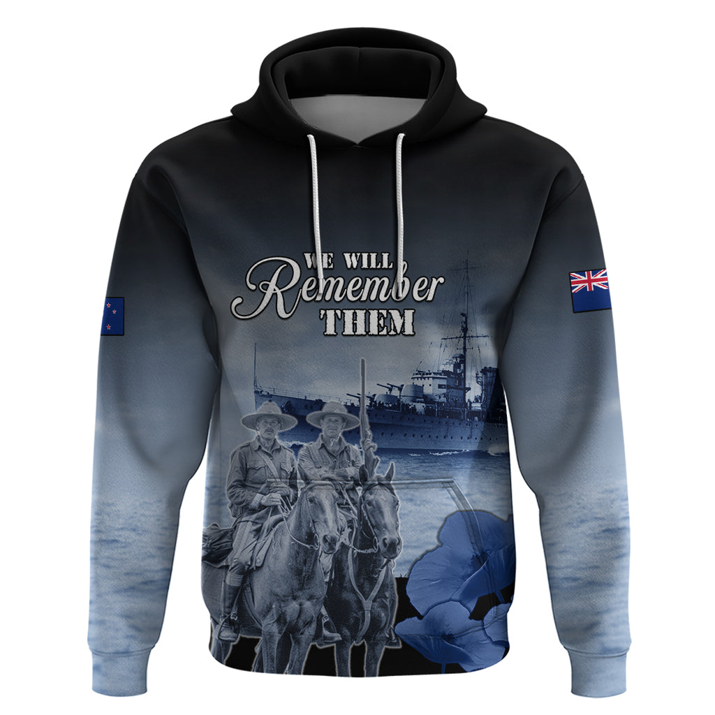 New Zealand ANZAC Day Zip Hoodie HMNZS Achilles We Will Remember Them LT05 Pullover Hoodie Blue - Polynesian Pride