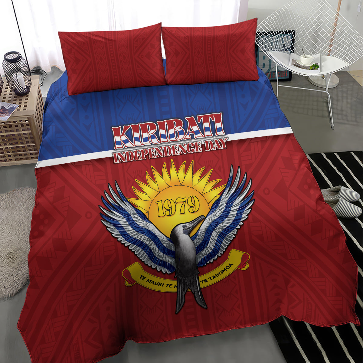 Kiribati 45th Independence Day Bedding Set Lesser Frigatebird Tribal Pattern