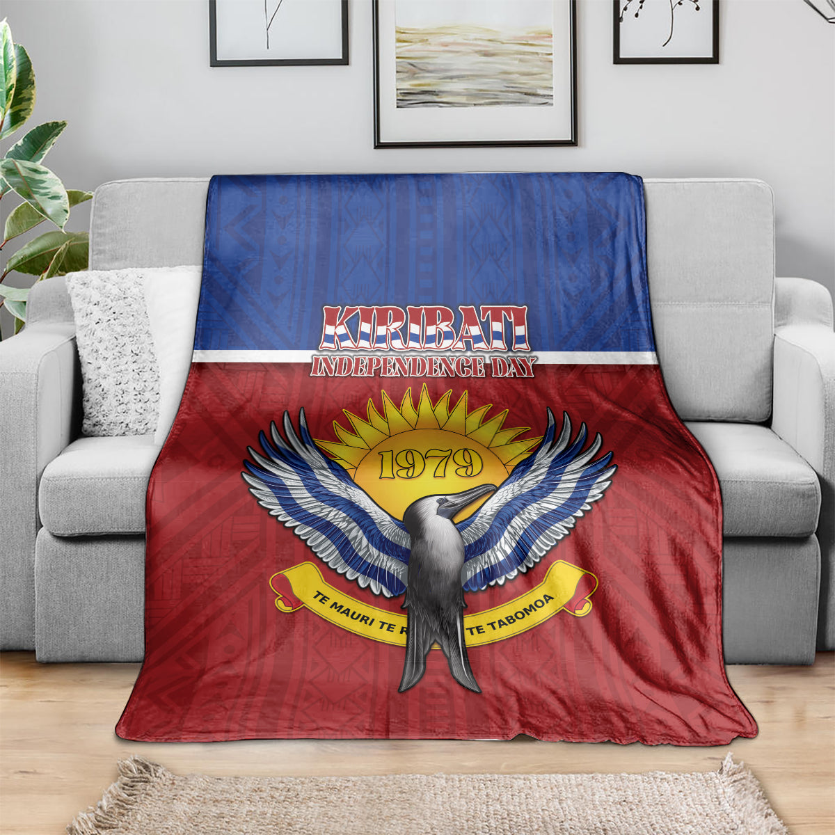 Kiribati 45th Independence Day Blanket Lesser Frigatebird Tribal Pattern