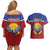 Kiribati 45th Independence Day Couples Matching Off Shoulder Short Dress and Hawaiian Shirt Lesser Frigatebird Tribal Pattern