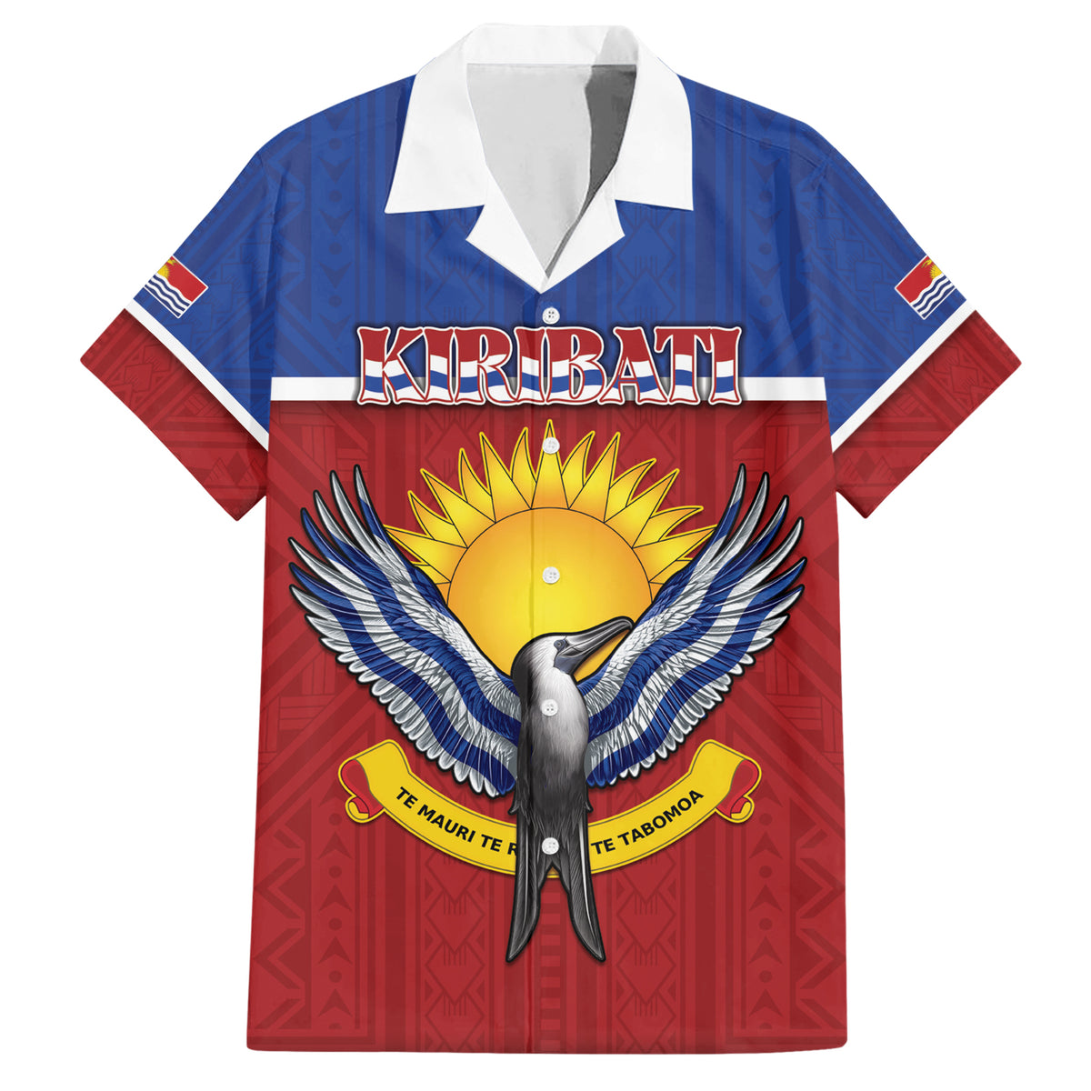 Kiribati 45th Independence Day Family Matching Short Sleeve Bodycon Dress and Hawaiian Shirt Lesser Frigatebird Tribal Pattern LT05 Dad's Shirt - Short Sleeve Red - Polynesian Pride