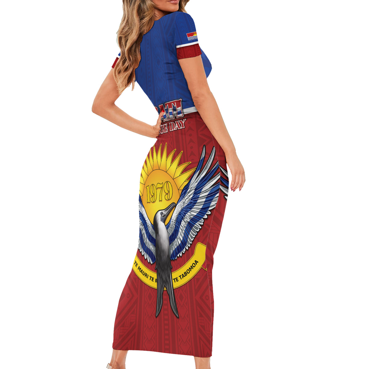 Kiribati 45th Independence Day Family Matching Short Sleeve Bodycon Dress and Hawaiian Shirt Lesser Frigatebird Tribal Pattern LT05 - Polynesian Pride