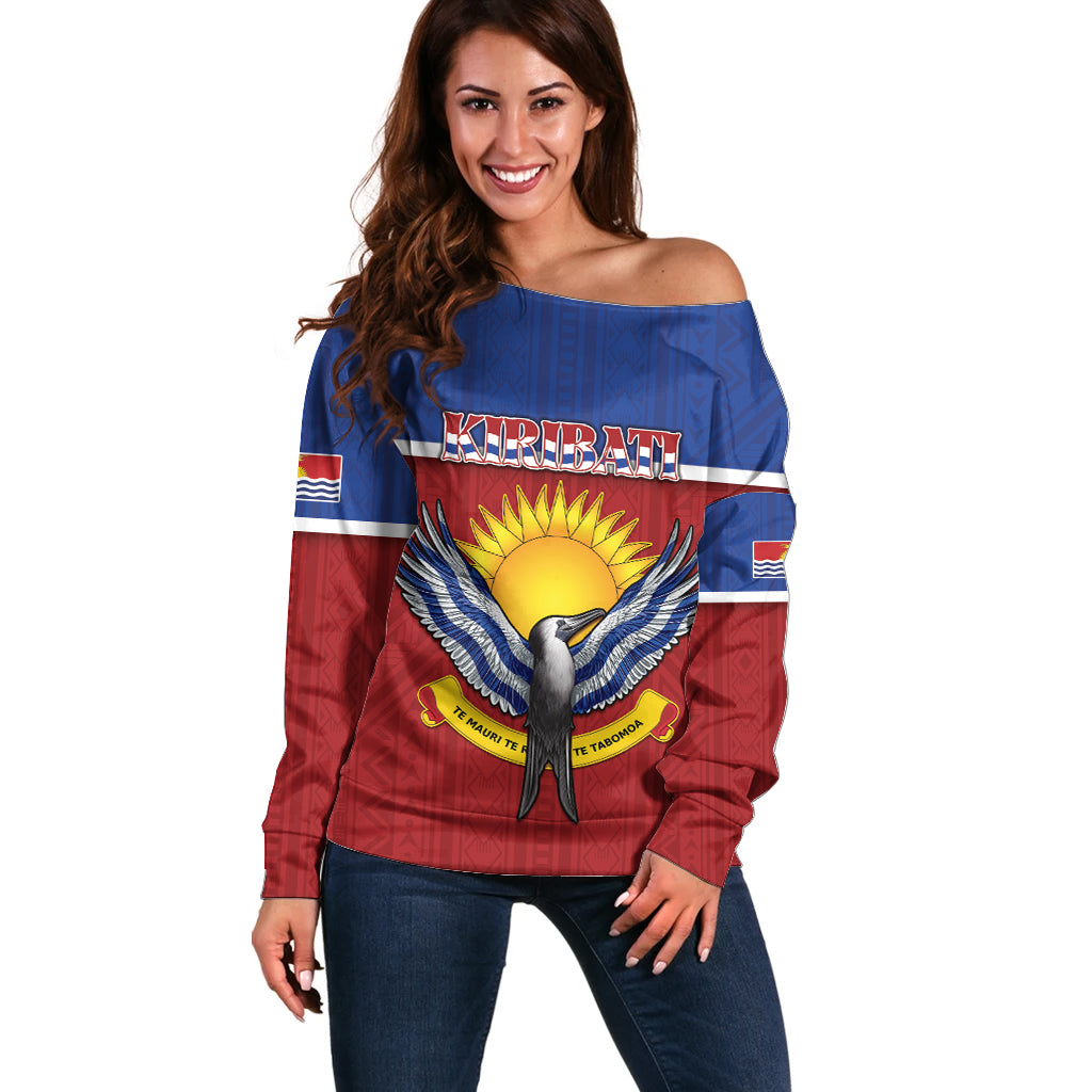 Kiribati 45th Independence Day Off Shoulder Sweater Lesser Frigatebird Tribal Pattern