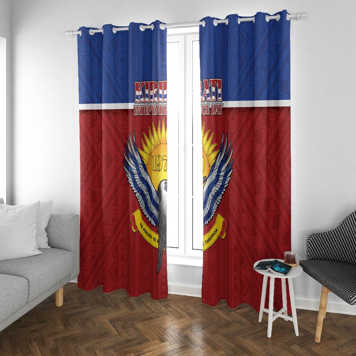 Kiribati 45th Independence Day Window Curtain Lesser Frigatebird Tribal Pattern