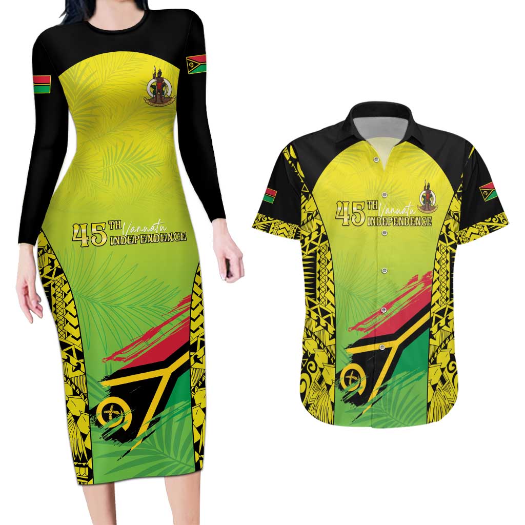 Vanuatu 45th Independence Couples Matching Long Sleeve Bodycon Dress and Hawaiian Shirt Special Style - Polynesian Pride
