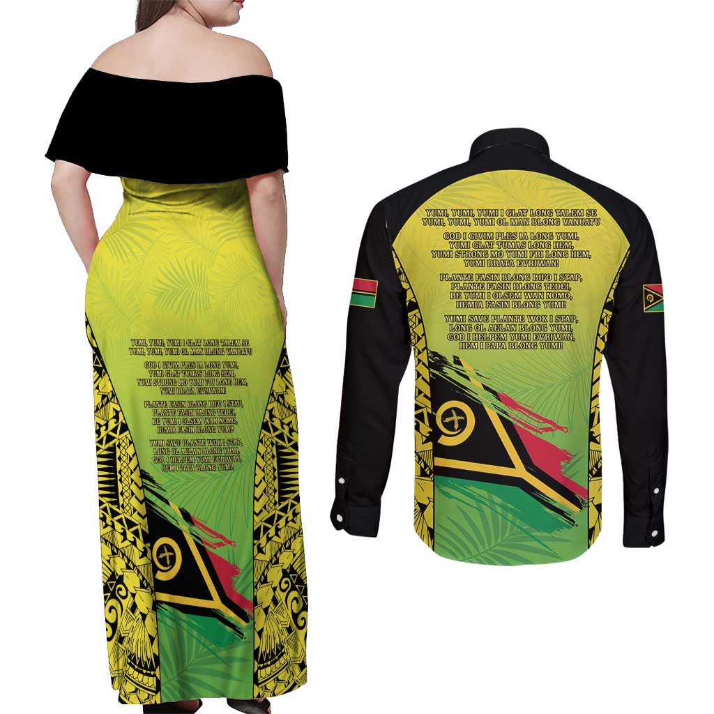 Vanuatu 45th Independence Couples Matching Off Shoulder Maxi Dress and Long Sleeve Button Shirt Special Style - Polynesian Pride