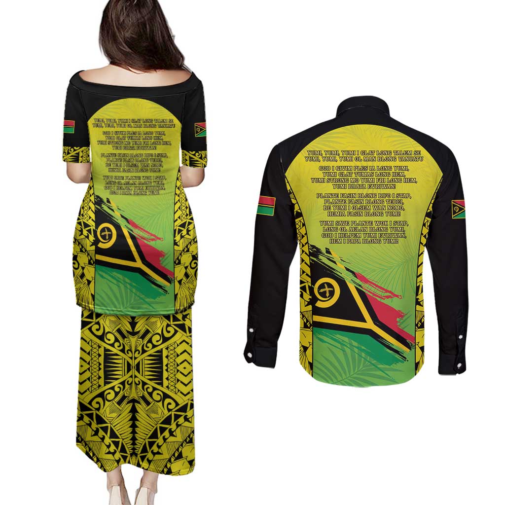 Vanuatu 45th Independence Couples Matching Puletasi and Long Sleeve Button Shirt Special Style - Polynesian Pride