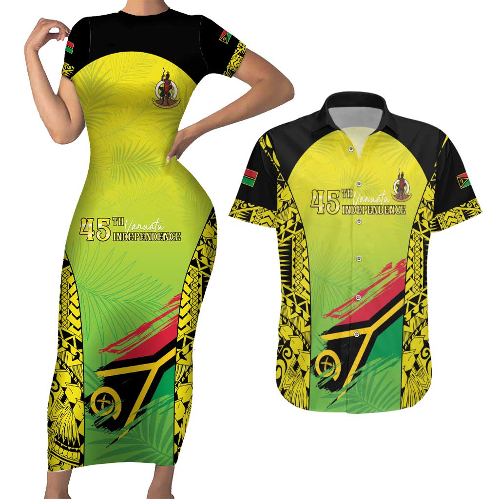 Vanuatu 45th Independence Couples Matching Short Sleeve Bodycon Dress and Hawaiian Shirt Special Style - Polynesian Pride
