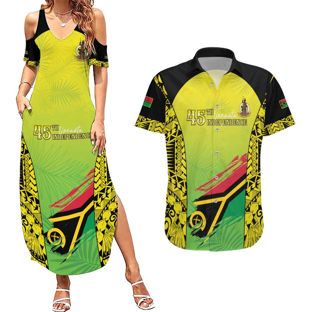 Vanuatu 45th Independence Couples Matching Summer Maxi Dress and Hawaiian Shirt Special Style - Polynesian Pride