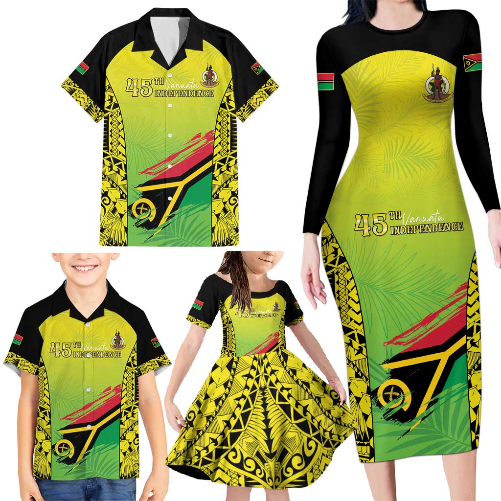 Vanuatu 45th Independence Family Matching Long Sleeve Bodycon Dress and Hawaiian Shirt Special Style - Polynesian Pride