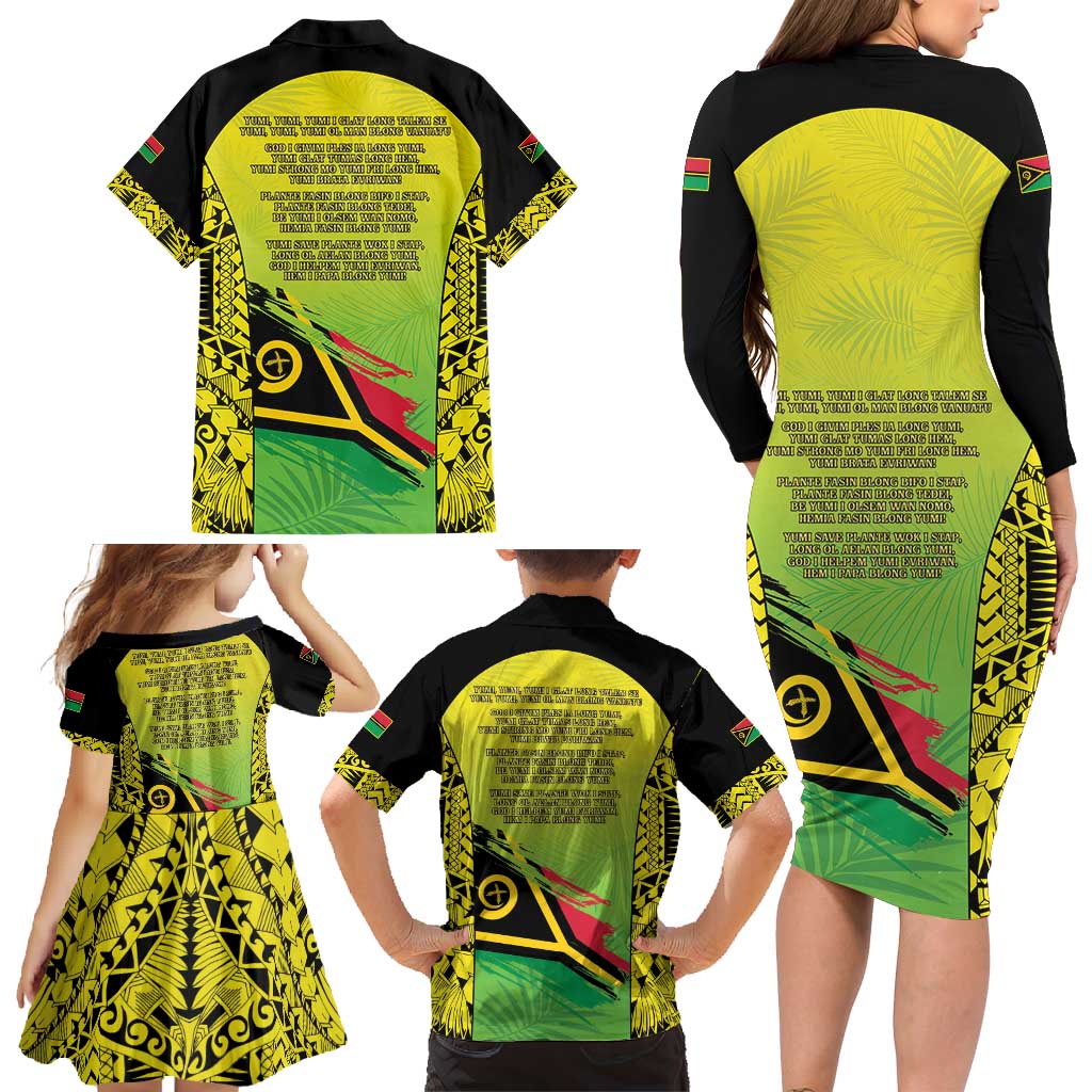 Vanuatu 45th Independence Family Matching Long Sleeve Bodycon Dress and Hawaiian Shirt Special Style - Polynesian Pride