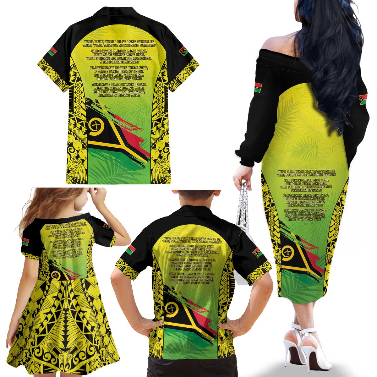 Vanuatu 45th Independence Family Matching Off The Shoulder Long Sleeve Dress and Hawaiian Shirt Special Style - Polynesian Pride
