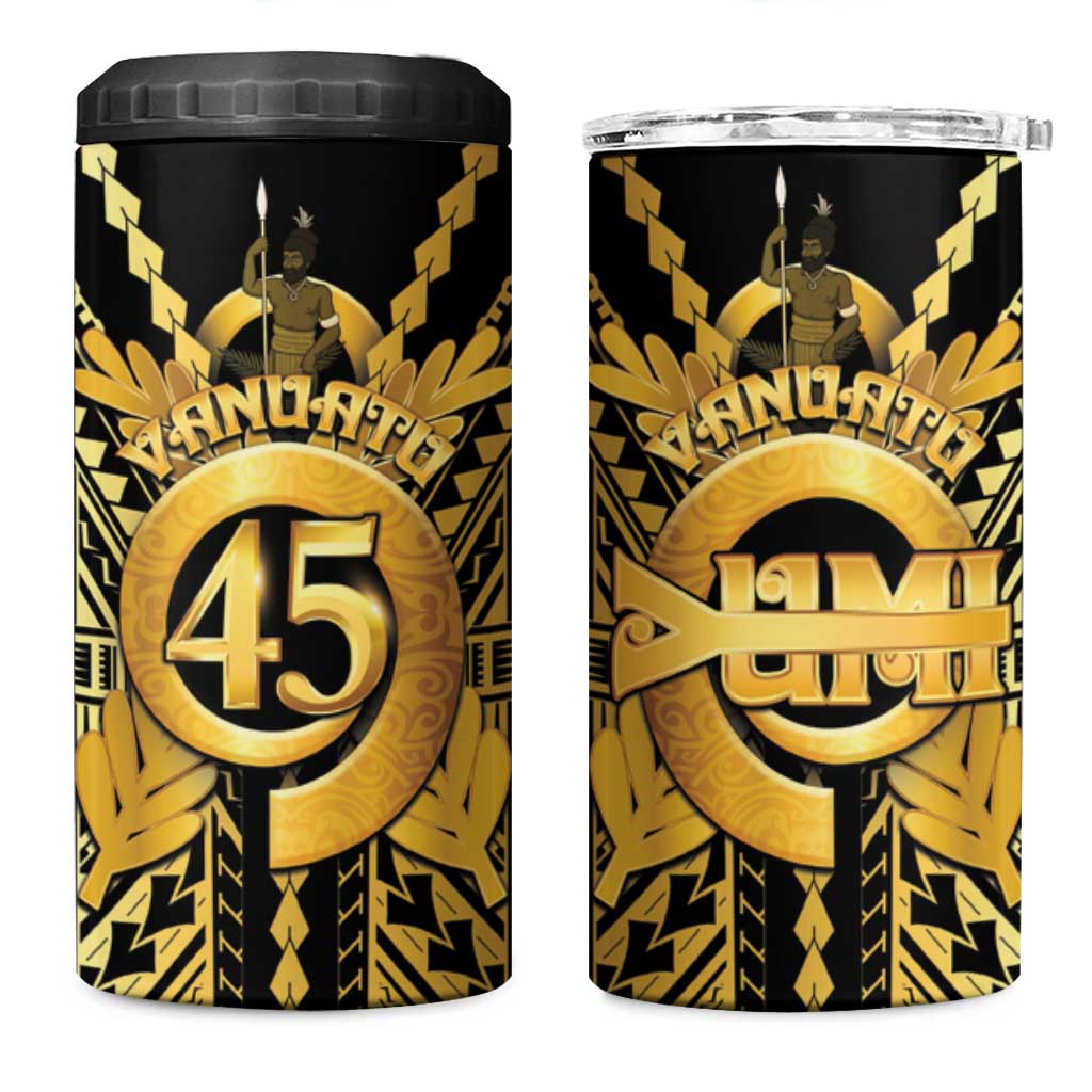Vanuatu 45th Anniversary Of Independence 4 in 1 Can Cooler Tumbler Gold Style - Polynesian Pride
