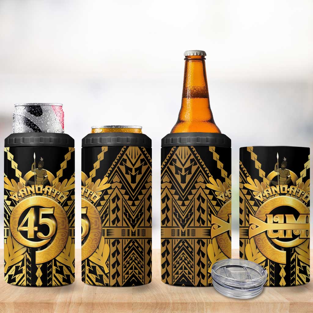 Vanuatu 45th Anniversary Of Independence 4 in 1 Can Cooler Tumbler Gold Style - Polynesian Pride