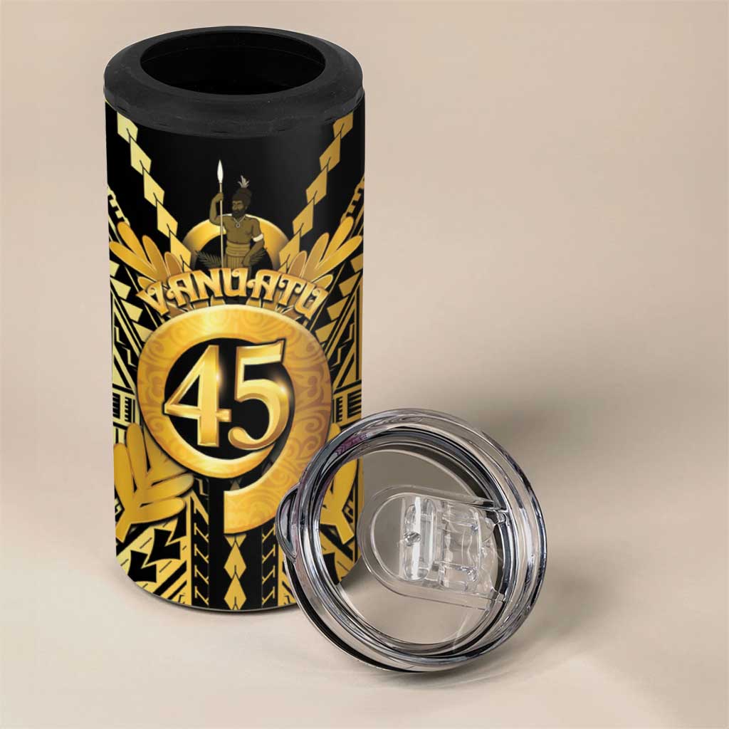 Vanuatu 45th Anniversary Of Independence 4 in 1 Can Cooler Tumbler Gold Style - Polynesian Pride