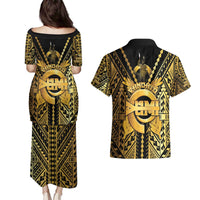 Vanuatu 45th Anniversary Of Independence Couples Matching Puletasi and Hawaiian Shirt Gold Style - Polynesian Pride