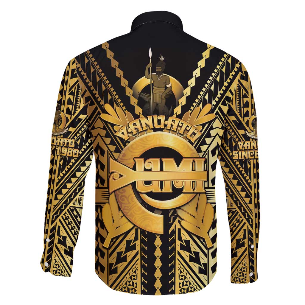 Vanuatu 45th Anniversary Of Independence Family Matching Long Sleeve Bodycon Dress and Hawaiian Shirt Gold Style - Polynesian Pride