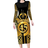 Vanuatu 45th Anniversary Of Independence Family Matching Long Sleeve Bodycon Dress and Hawaiian Shirt Gold Style - Polynesian Pride