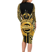 Vanuatu 45th Anniversary Of Independence Family Matching Long Sleeve Bodycon Dress and Hawaiian Shirt Gold Style - Polynesian Pride