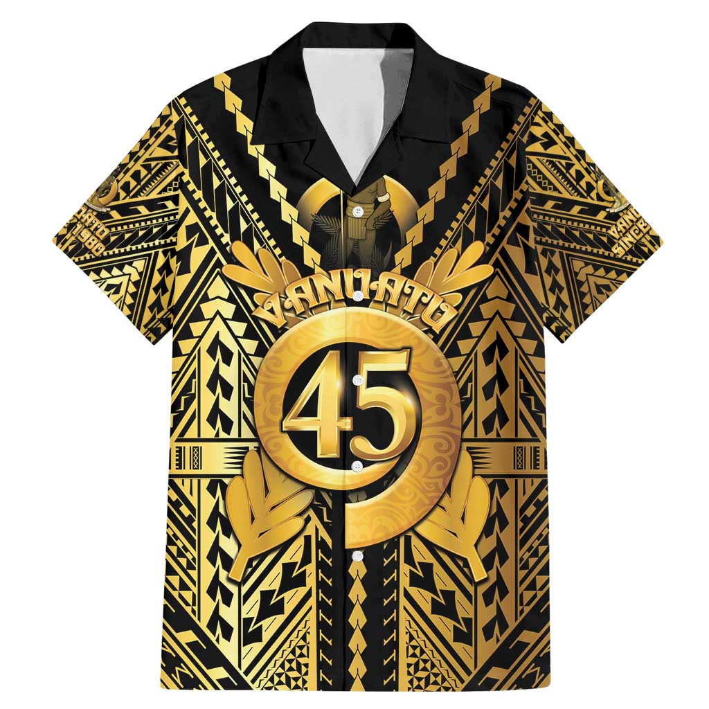 Vanuatu 45th Anniversary Of Independence Family Matching Mermaid Dress and Hawaiian Shirt Gold Style - Polynesian Pride