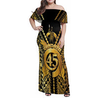 Vanuatu 45th Anniversary Of Independence Family Matching Off Shoulder Maxi Dress and Hawaiian Shirt Gold Style - Polynesian Pride