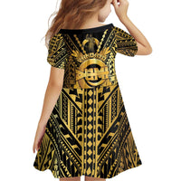 Vanuatu 45th Anniversary Of Independence Family Matching Off Shoulder Short Dress and Hawaiian Shirt Gold Style - Polynesian Pride