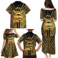 Vanuatu 45th Anniversary Of Independence Family Matching Puletasi and Hawaiian Shirt Gold Style - Polynesian Pride