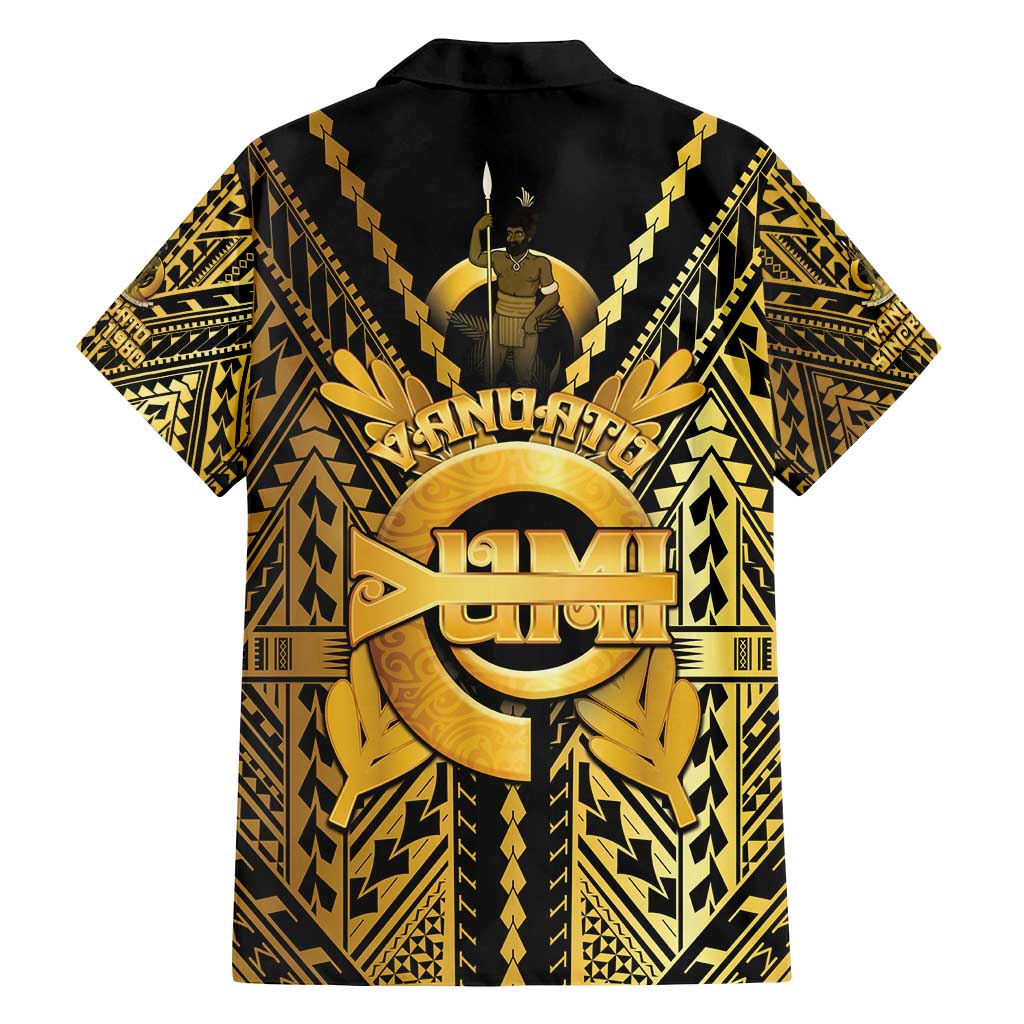 Vanuatu 45th Anniversary Of Independence Family Matching Summer Maxi Dress and Hawaiian Shirt Gold Style - Polynesian Pride