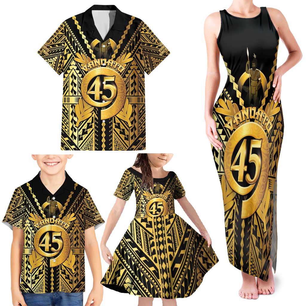 Vanuatu 45th Anniversary Of Independence Family Matching Tank Maxi Dress and Hawaiian Shirt Gold Style - Polynesian Pride