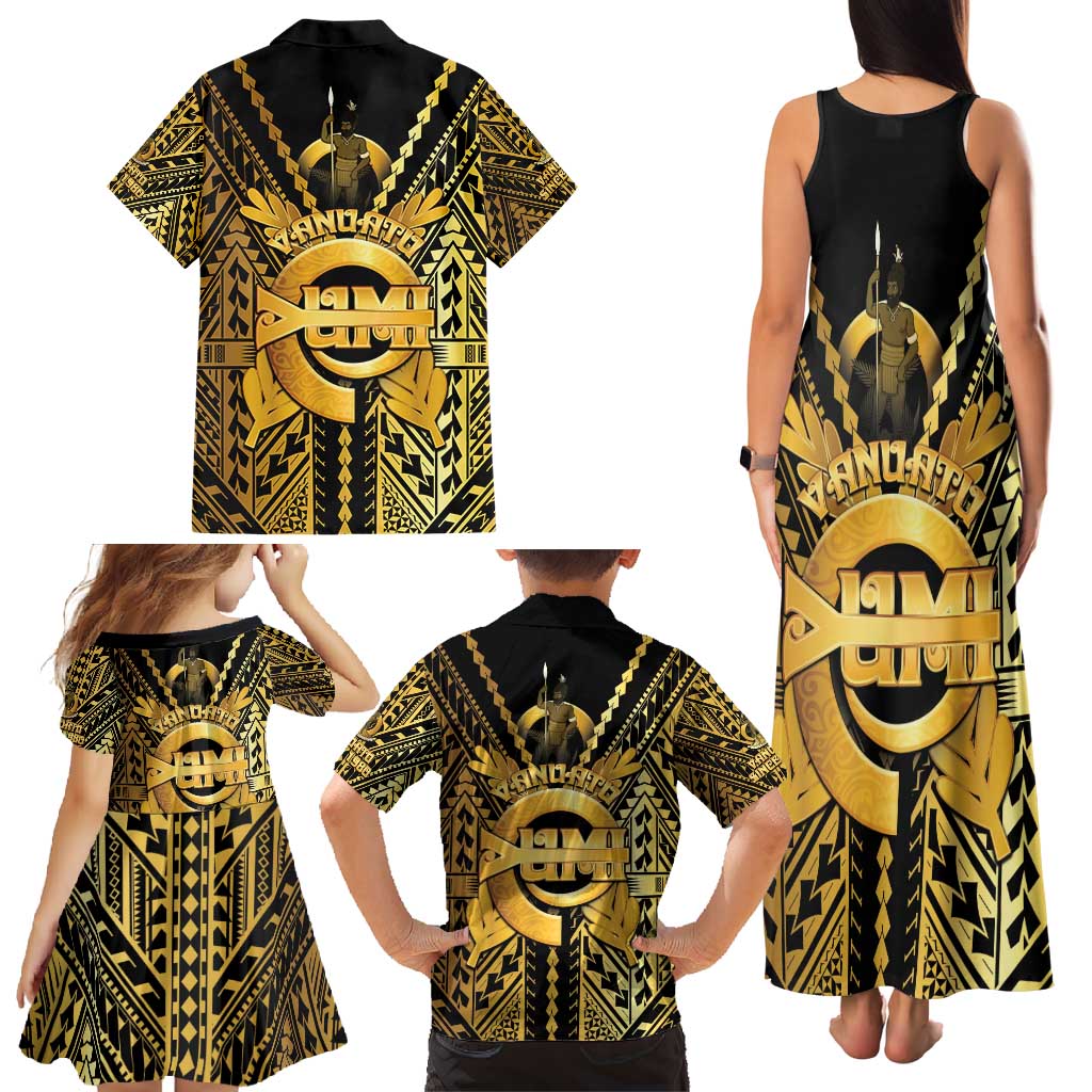 Vanuatu 45th Anniversary Of Independence Family Matching Tank Maxi Dress and Hawaiian Shirt Gold Style - Polynesian Pride