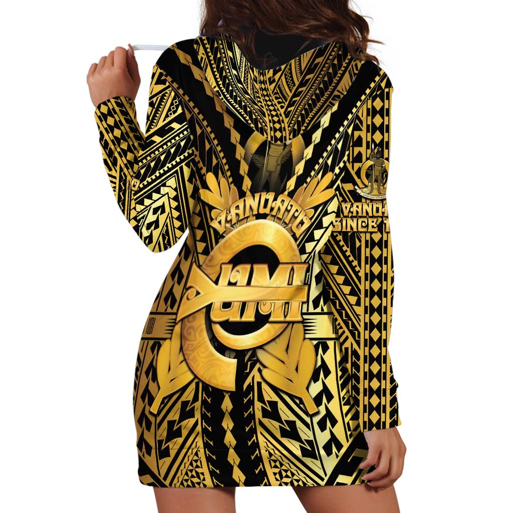 Vanuatu 45th Anniversary Of Independence Hoodie Dress Gold Style - Polynesian Pride