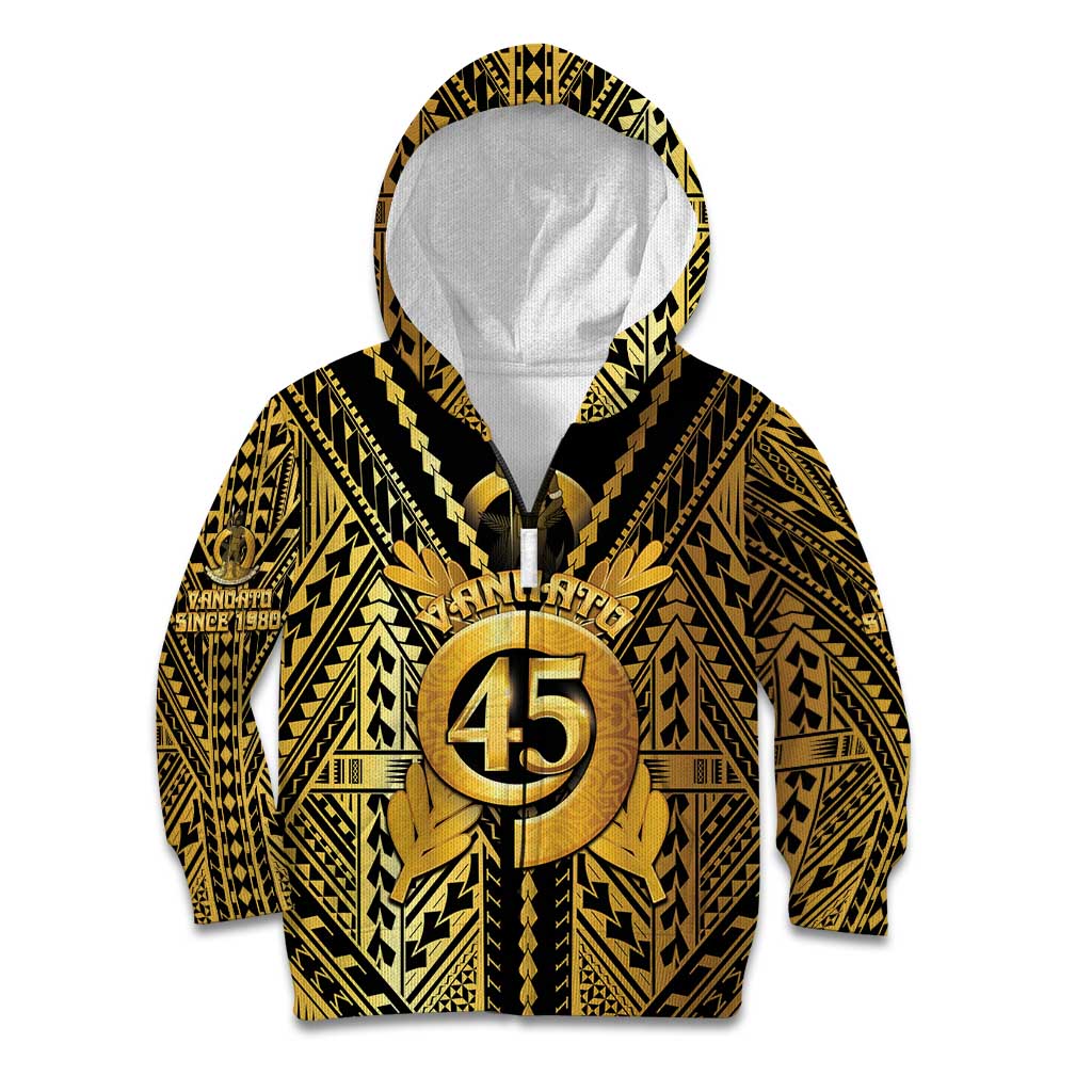 Vanuatu 45th Anniversary Of Independence Kid Hoodie Gold Style - Polynesian Pride