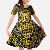 Vanuatu 45th Anniversary Of Independence Kid Short Sleeve Dress Gold Style - Polynesian Pride