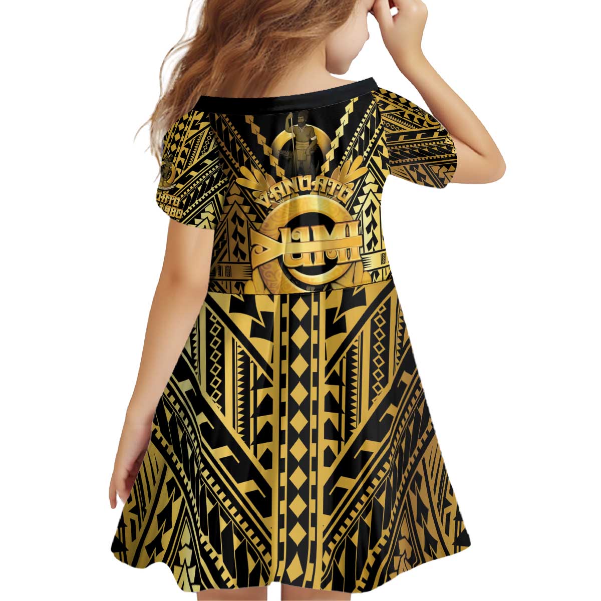 Vanuatu 45th Anniversary Of Independence Kid Short Sleeve Dress Gold Style - Polynesian Pride