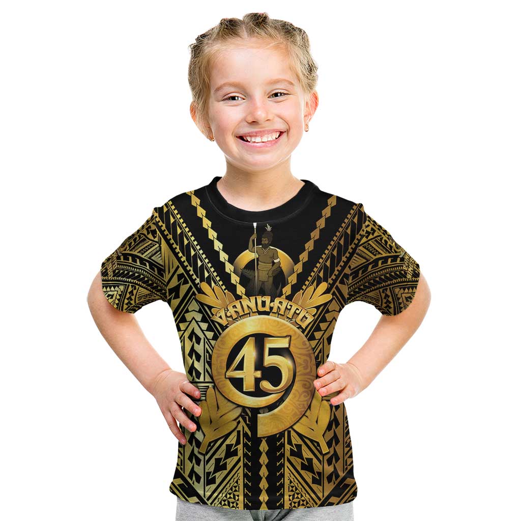 Vanuatu 45th Anniversary Of Independence Kid T Shirt Gold Style - Polynesian Pride