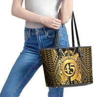 Vanuatu 45th Anniversary Of Independence Leather Tote Bag Gold Style - Polynesian Pride