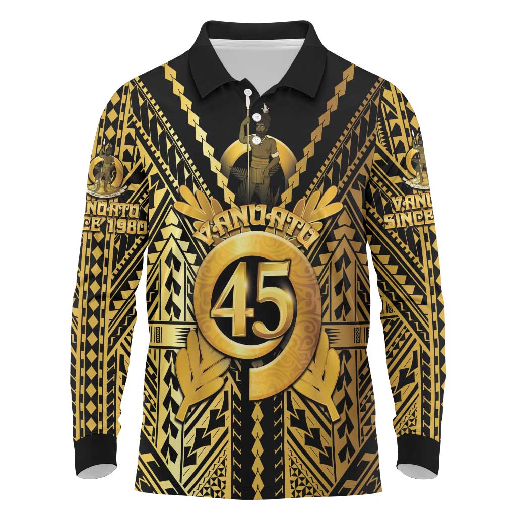 Vanuatu 45th Anniversary Of Independence Long Sleeve Polo Shirt Gold Style - Polynesian Pride