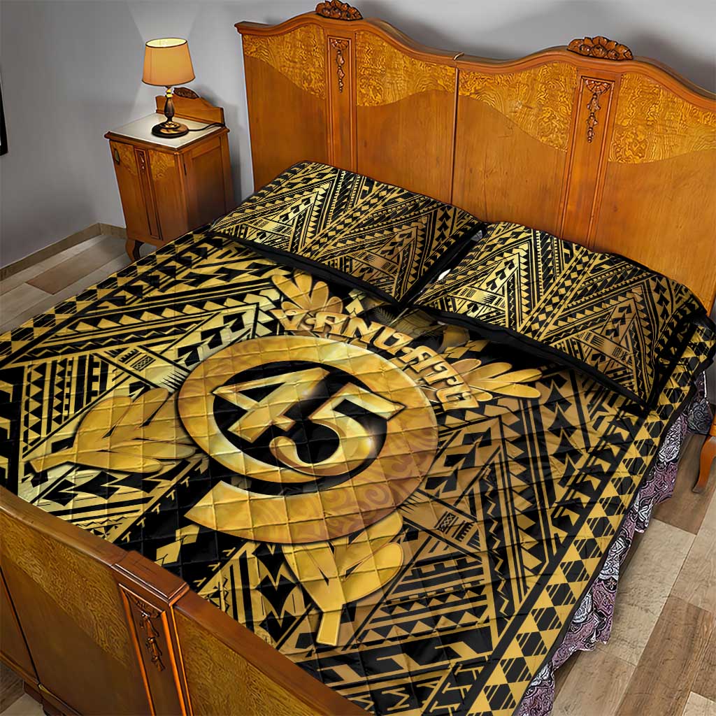 Vanuatu 45th Anniversary Of Independence Quilt Bed Set Gold Style - Polynesian Pride