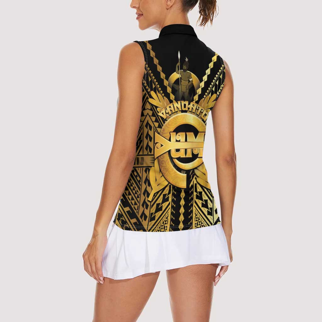 Vanuatu 45th Anniversary Of Independence Women Sleeveless Polo Shirt Gold Style - Polynesian Pride